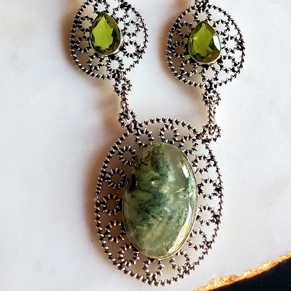 New Moss Agate & Peridot Silver Necklace. - Picture 12 of 16